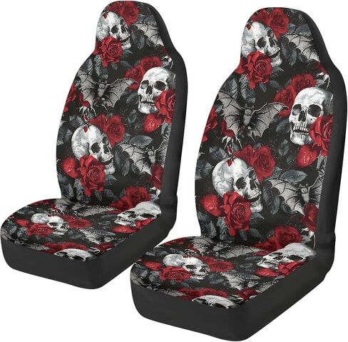 Gothic Skull Car Seat Covers Highback Bucket Seat Cover Universal Front Bucket Seat Cover,2pcs Universal Fit, Halloween Bat Auto Accessories in Saudi Arabia