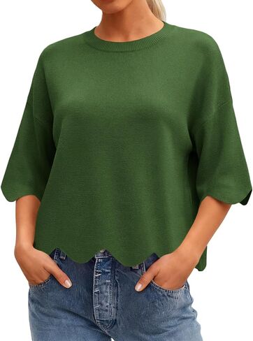 Tankaneo Womens Half Sleeve Sweater Summer Casual Oversized Cropped Sweaters Lightweight Crewneck Knit Pullover Top in Saudi Arabia