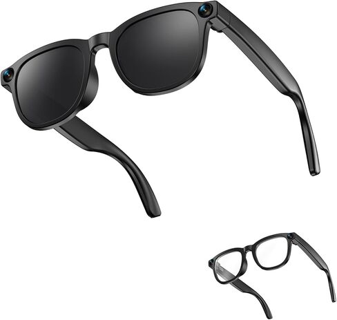 نظارات الذكاء الاصطناعي الذكية مع الكاميرا، نظارات كاميرا بلوتوث للرجال والنساء، تسجيل فيديو HD 1080P، صورة 32 ميجابكسل، إطار ضيق TR90، مساعد صوتي وترجمة للسفر، تسجيل الفيديو (عدسات فوتوكروميك) in Kuwait