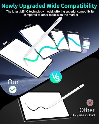 قلم MEKO Universal Stylus Pencil لأجهزة Apple iPad وiPhone وAndroid وSamsung، قلم لمس سريع الشحن لجميع شاشات اللمس، قلم عالي الحساسية للهواتف الذكية اللوحية Apple Watch-White in Kuwait