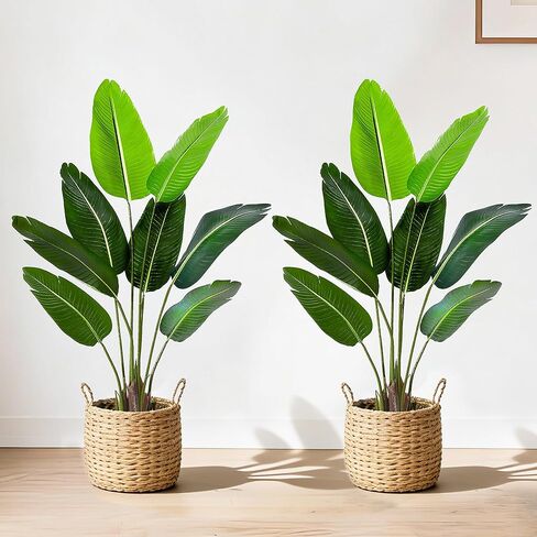 litphke Artificial Tree Bird of Paradise Artificial Plant, 4 Ft Faux Tropical Plant Palm Tree with Leaves Trunks Faux Banana Leaf Tree for Home Decor Living Room Indoor Outdoor Office in Saudi Arabia