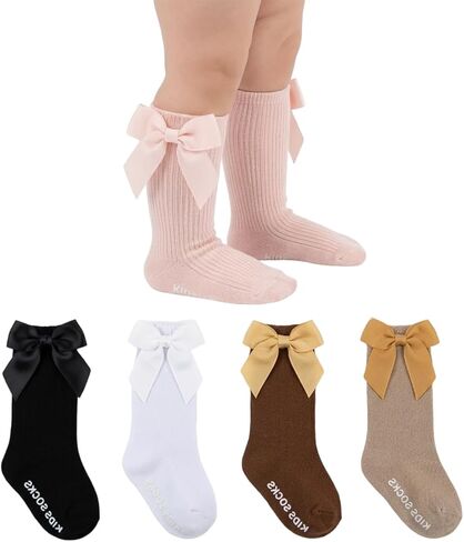 Baby Girl Non Slip Knee High Socks Cotton Ruffle Bow Infant Toddler Long Stockings Infant Knee High Socks Baby in Saudi Arabia