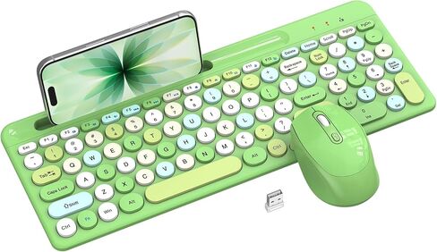 Pink & Black Colorful Wireless Keyboard and Mouse Combo - Round Keycaps, 2.4GHz Retro Typewriter Keyboard with Number Pad, Cute Compact USB Keyboard and Mouse for Computer PC Desktop Laptop Windows in Saudi Arabia