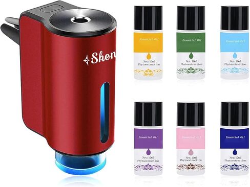 Car Air Freshener Diffuser, Smart Car Aromatherapy Air Outlet Clip,Freshener Long-Lasting Atomizer,Car Aromatherapy Machine Rechargeable,With 6pcs Aromatherapy Oil, Red（6 Scents） in Saudi Arabia