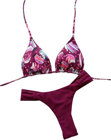 SOLY HUX Women's Cute Print Halter Swimsuit Triangle Thong Bikini Set Summer Beach Two Piece Bathing Suit in Saudi Arabia