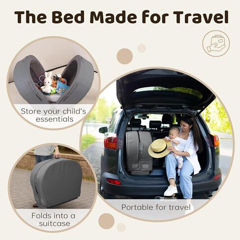 ENITYA Toddler Travel Bed, 2-in-1 Foldable Floor Bed for Kids Naps or Sleep,Built-in Soft Foam Safety Bumper,Easy to Install,Portable Mattress with Washable Cover for Home, Trips & Sleepovers,Grey in Saudi Arabia