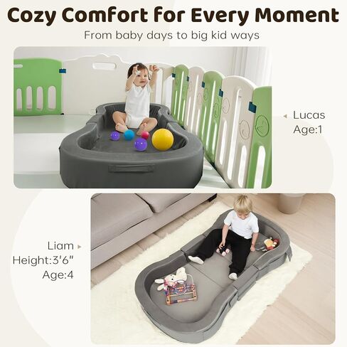 ENITYA Toddler Travel Bed, 2-in-1 Foldable Floor Bed for Kids Naps or Sleep,Built-in Soft Foam Safety Bumper,Easy to Install,Portable Mattress with Washable Cover for Home, Trips & Sleepovers,Grey in Saudi Arabia