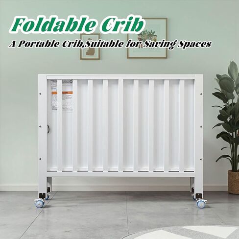 Foldable Mini Baby Crib - Portable 4-in-1 Convertible Baby Cribs,Pine Wood Bedside Bassinet,3 Heights Bassinet Bedside Sleeper with A Sponge Mattress,Wheeled,Unpainted in Saudi Arabia