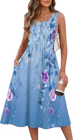 Zeagoo Summer Dresses for Women Flowy Aline Casual Midi Tank Dress Beach Boho Vacation Sundresses Shift Dress with Pockets in Saudi Arabia