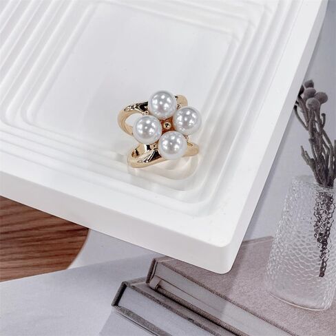 Imitation Pearl Flower Silk Scarf Ring Slides Clip for Women Scarves Shawl T Shirt Fashion Minimalist Unique Gold/Silver Clasp Holder for Dress Clothing Accessories Trendy Jewelry for Her in Saudi Arabia