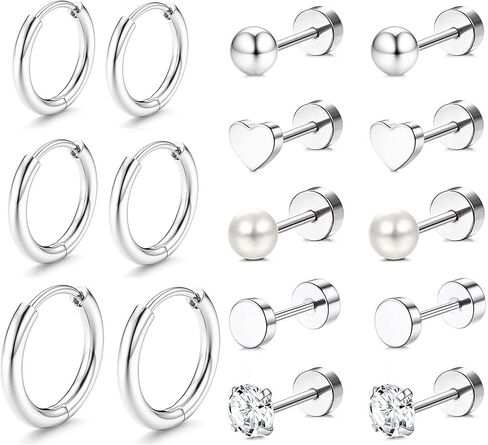 Incaton Hypoallergenic Flat Back Earrings for Women Silver 14K Gold Plated Surgical Stainless Steel Stud Earrings Cubic Zirconia Cartilage Studs Earrings For Multiple Piercing Sensitive Ears in Saudi Arabia