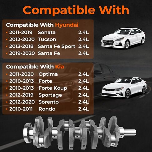مجموعة إعادة بناء المحرك G4KJ 2.4L مع العمود المرفقي والمكابس والحشيات المتوافقة مع 2011-2019 Hyundai Sonata/Tucson/Santa Fe & 2011-2020 Kia Optima/Sportage/Sorento #OE 23111-2G200، 23510-2G500 in Saudi Arabia