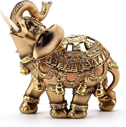 تمثال الفيل، تمثال فيل لاكي فنغ شوي، تمثال ذهبي أنيق للثروة لتزيين المنزل (L) 4.5 × 2.4 × 4.5 بوصة in Kuwait