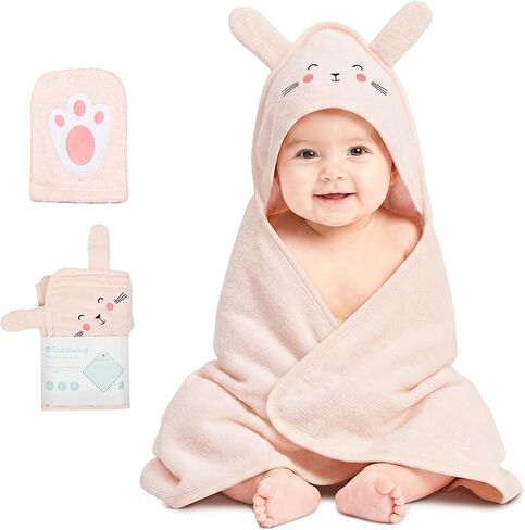مجموعة مناشف حمام ومنشفة أطفال فاخرة بغطاء للرأس من CuddleBug (دب) - مناشف أطفال بغطاء للرأس مصنوعة من قماش تيري القطني بنسبة 100% لحديثي الولادة والأطفال الصغار، فائقة النعومة والامتصاص، مستلزمات حديثي الولادة (30 بوصة × 30 بوصة) - بيج عسلي in Kuwait