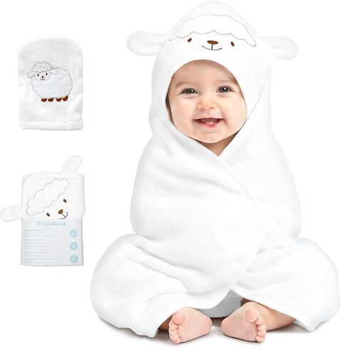 مجموعة مناشف حمام ومنشفة أطفال فاخرة بغطاء للرأس من CuddleBug (دب) - مناشف أطفال بغطاء للرأس مصنوعة من قماش تيري القطني بنسبة 100% لحديثي الولادة والأطفال الصغار، فائقة النعومة والامتصاص، مستلزمات حديثي الولادة (30 بوصة × 30 بوصة) - بيج عسلي in Kuwait