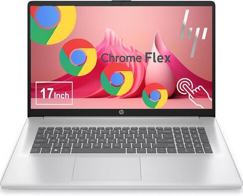 جهاز Chromebook بشاشة تعمل باللمس مقاس 17.3 بوصة من HP، وذاكرة وصول عشوائي سعتها 8 جيجابايت، ومحرك أقراص SSD سعة 128 جيجابايت، ومعالج Intel 4-Core، وHDMI، ونوع C، ونظام التشغيل ChromeOS Flex، مصمم خصيصًا للمدرسة والعمل | تطبيق الألعاب غير مسموح به | بدون  in Kuwait