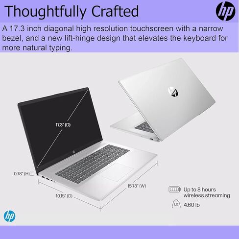 جهاز Chromebook بشاشة تعمل باللمس مقاس 17.3 بوصة من HP، وذاكرة وصول عشوائي سعتها 8 جيجابايت، ومحرك أقراص SSD سعة 128 جيجابايت، ومعالج Intel 4-Core، وHDMI، ونوع C، ونظام التشغيل ChromeOS Flex، مصمم خصيصًا للمدرسة والعمل | تطبيق الألعاب غير مسموح به | بدون  in Kuwait