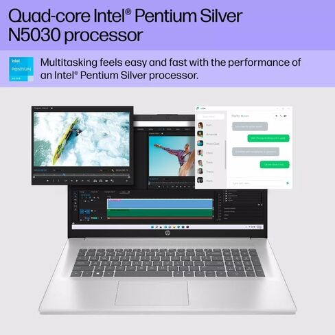 جهاز Chromebook بشاشة تعمل باللمس مقاس 17.3 بوصة من HP، وذاكرة وصول عشوائي سعتها 8 جيجابايت، ومحرك أقراص SSD سعة 128 جيجابايت، ومعالج Intel 4-Core، وHDMI، ونوع C، ونظام التشغيل ChromeOS Flex، مصمم خصيصًا للمدرسة والعمل | تطبيق الألعاب غير مسموح به | بدون  in Kuwait