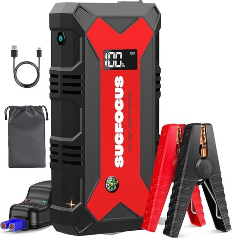 بطارية Jumper Starter، SUCFOCUS Jump Starter Portable 2500A (لمحرك 7.0 لتر غاز أو 6.5 لتر ديزل)، حزمة طاقة معززة لصندوق القفز من الليثيوم 12 فولت، مصابيح LED، بنك طاقة Quik Charge 3.0، محول سجائر in Saudi Arabia