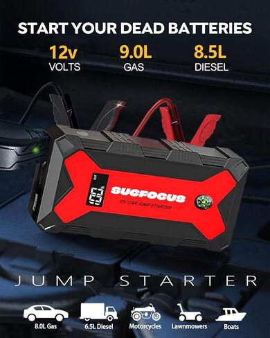 بطارية Jumper Starter، SUCFOCUS Jump Starter Portable 2500A (لمحرك 7.0 لتر غاز أو 6.5 لتر ديزل)، حزمة طاقة معززة لصندوق القفز من الليثيوم 12 فولت، مصابيح LED، بنك طاقة Quik Charge 3.0، محول سجائر in Saudi Arabia