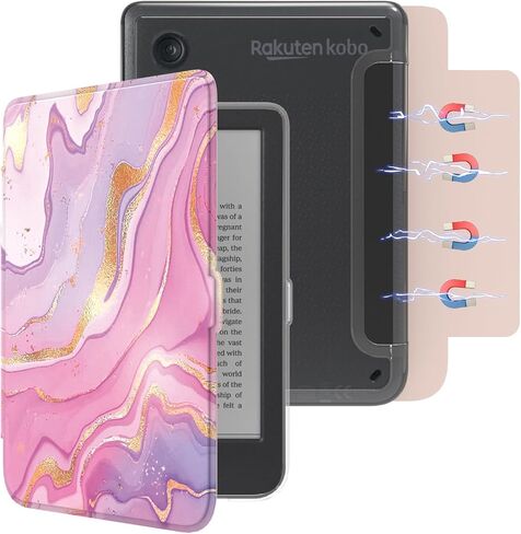 E NET-CASE Detachable Magnetic Case for 6" Kobo Clara Colour (2024) /Clara BW (2024) /2E (2022) eReader, Ultra Clear Back Scratch-Proof Light丨Easy to Detach & Attach丨Auto Sleep/Wake (Black) in Saudi Arabia