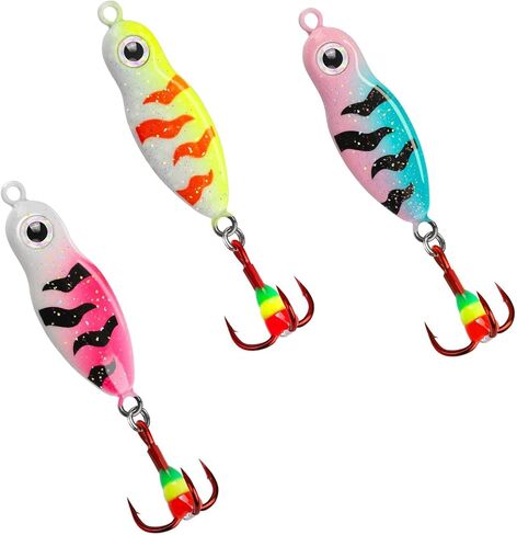 Dovesun Ice Fishing Rattle Spoons Glow Ice Fishing Lures Ice Fishing jigs Accessories Gear Gifts for Walleye Bass Catfish Trout 3PCS/12PCS in Saudi Arabia