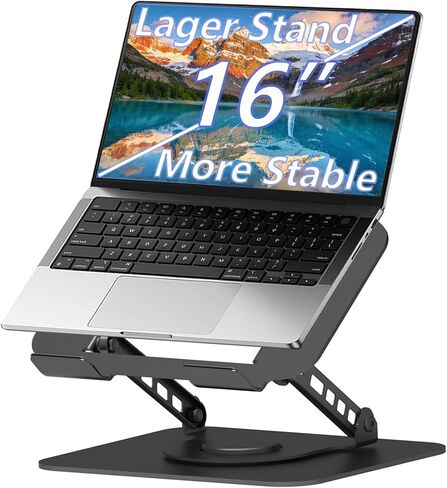 حامل كمبيوتر محمول قابل للتعديل، حامل كمبيوتر يدور 360 درجة، حامل قاعدة ثابتة لجهاز MacBook Pro/Air Notebook حتى 18 بوصة، أسود in Kuwait