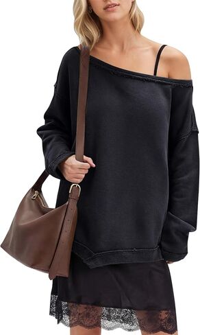 Locachy Women's Oversized Off The Shoulder Sweatshirt Long Sleeve Slouchy Shirt Pullover Tops in Saudi Arabia