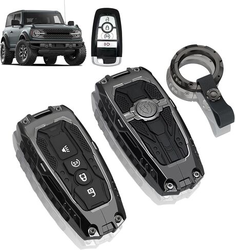 غطاء مفتاح FOB من MAIKER OFF ROAD لسيارة Ford Bronco 2021-2024 حافظة واقية للمفتاح المعدني مع سلسلة مفاتيح حماية كاملة لمفتاح Fob متوافق مع Ford Bronco 2021 2022 2023 2024 in Saudi Arabia