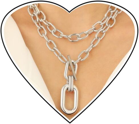 Chunky Chain Necklace for Women Charm Layered Thick Punk Pendant Necklace Multi-layer 80s Hip Hop Paperclip Chain Necklaces Statement 90s Jewelry in Kuwait