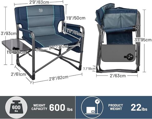 Timber Ridge XXL Directors Chair, 600lbs Capacity Heavy Duty Folding Camping Chair with Side Table & Insulated Pocket, Oversized Portable Chair with Carry Strap in Saudi Arabia