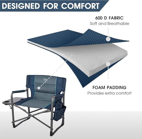 Timber Ridge XXL Directors Chair, 600lbs Capacity Heavy Duty Folding Camping Chair with Side Table & Insulated Pocket, Oversized Portable Chair with Carry Strap in Saudi Arabia