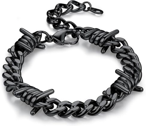 Bandmax الأسلاك الشائكة سلسلة أساور للرجال النساء الفولاذ المقاوم للصدأ / أسود / الذهب شوكة الكوبية ربط سلاسل سوار قابل للتعديل الشرير ايمو نمط مجوهرات in Kuwait