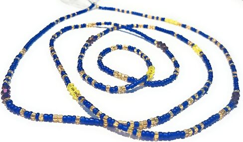 Glass Waist Beads, Multicolor with Clusters of Diamond Shaped Accents, 45-Inch Traditional Tie-On Style in Saudi Arabia