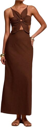 SHENHE Women's Petal Backless Maxi Dress Cut Out Sleeveless Vacation Long Linen Dresses in Kuwait