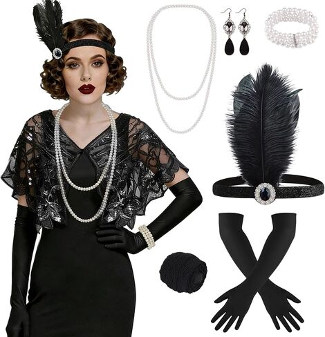 ELECLAND 10 قطع 1920s Flapper Gatsby مجموعة إكسسوارات أزياء طافوا 20 مع غطاء رأس للنساء in Kuwait