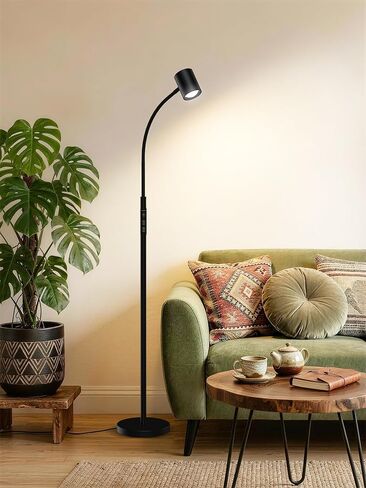مصباح أرضي للقراءة، مصباح أرضي LED بطول 62 بوصة، مصباح قائم خافت للضوء، 7 سطوع و4 درجات حرارة ألوان، رقبة معقوفة قابلة للتعديل، تحكم باللمس، ضوء المهام الحرفية لغرفة المعيشة وغرفة النوم والمكتب، أسود in Kuwait