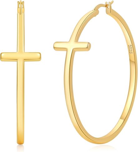 Senteria 3MM رقيقة 925 الفضة الاسترليني الصليب الأطواق الأقراط هيبوالرجينيك 14K الذهب مطلي هوب الأقراط خفيفة الوزن الأطواق القرط للنساء الهدايا 15/20/30/40/50MM in Kuwait
