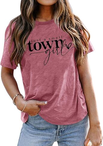 Country Music Shirt Women Small Town Girl Shirt Vintage Letter Graphic Tee Tops Casual Short Sleeve Tops in Kuwait