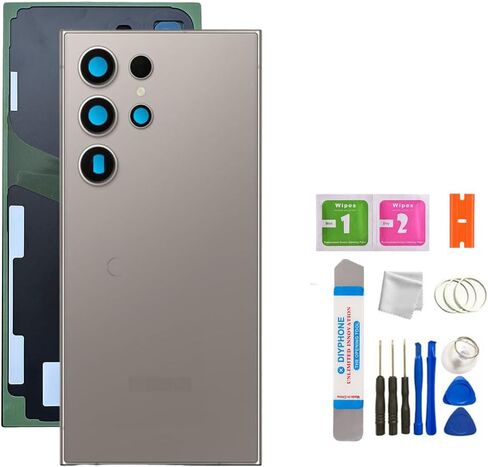 متوافق مع غطاء زجاجي خلفي S24 Ultra لهاتف Samsung Galaxy S24 Ultra 5G مع شريط مثبت مسبقًا وعدسة كاميرا + أدوات (رمادي داكن) in Saudi Arabia