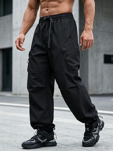 Men's Cargo Pants Elastic Waist Workout Joggers with Zippered Pocket in Saudi Arabia
