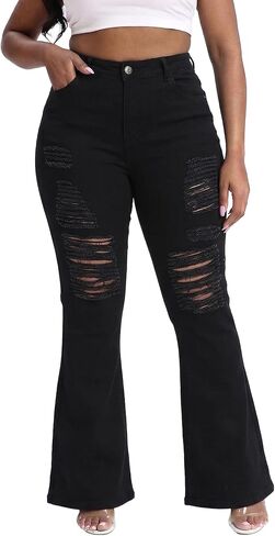 Plus Size Jeans Bootcut Stretchy for Women High Waisted Modern Curvy Flare Trouser Jean in Saudi Arabia