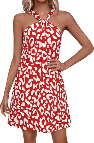 PRETTYGARDEN Womens 2026 Summer Halter Mini Dress Sleeveless Boho Floral Short Sundress Casual Flowy Beach Dresses in Saudi Arabia