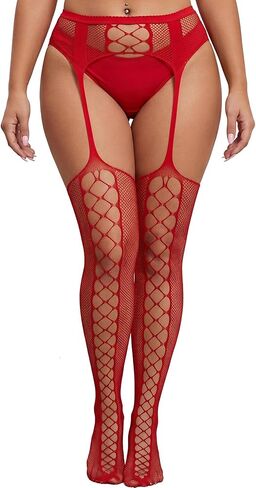 Plus Size Sexy Fishnet Stockings Valentine's Gift Suspender Pantyhose Thigh High Waist Garter Belt Lingerie in Saudi Arabia