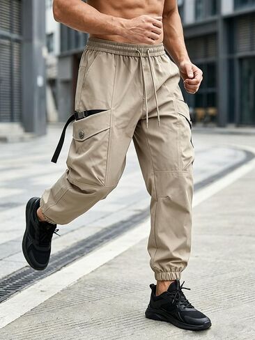 Men's Cargo Pants Elastic Waist Lightweight Breathable with Multi Pocket in Saudi Arabia