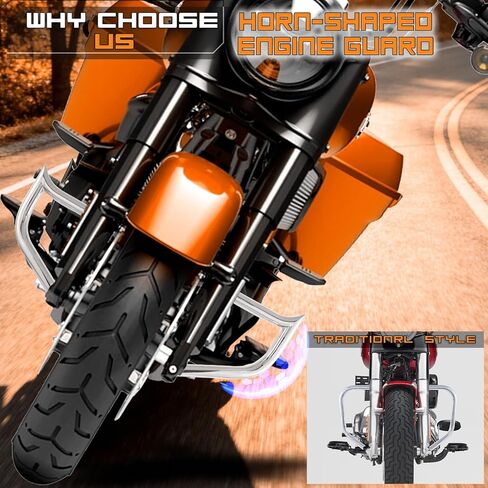 قضيب حماية المحرك من الصدمات على الطريق السريع لدراجة Harley Davidson Road King Street Glide Electra Glide 2014-2023 (أسود لامع) in Kuwait