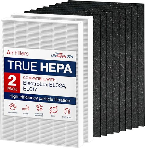 مجموعة مرشحات بديلة كاملة من LifeSupplyUSA (1 فلتر بديل منظف الهواء HEPA الحقيقي + 4 مرشحات كربون) متوافقة مع أجهزة تنقية الهواء Electrolux EL024 Carbon EL500 in Saudi Arabia