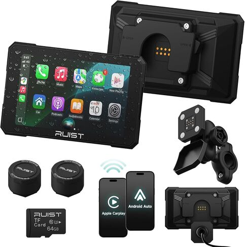 MOX61 Motorcycle Carplay HD تعمل باللمس 6.1 بوصة، Apple CarPlay & Android Auto، IP67 مقاوم للماء GPS مع TPMS، بلوتوث مزدوج، حامل مغناطيسي، التحكم الصوتي in Kuwait