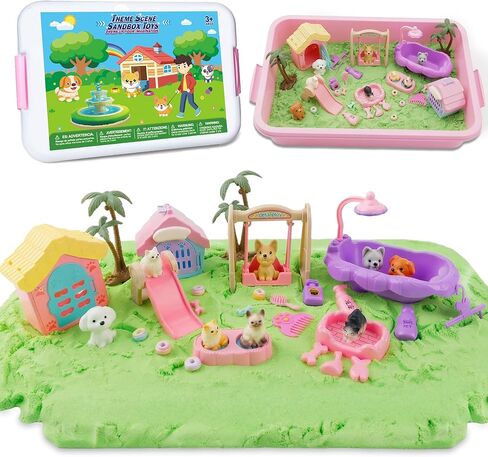 سلة حسية - مجموعة صنع الخبز والآيس كريم مع رمل لعب بوزن 3.3 رطل، وقوالب كعكة الوافل وأدوات رمل اللعب، وألعاب حسية للعب التظاهري، للفتيات والأولاد in Kuwait