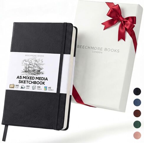 كتب رسم بيتشمور، A5، دفتر رسم فارغ مقاس 5.8 × 8.3 بوصة للرسم والطلاء والرسم، 156 صفحة ورق سميك 160 جرامًا للمتر المربع، دفتر ملاحظات فني جلدي بغلاف مقوى، محاصر للهدايا in Kuwait